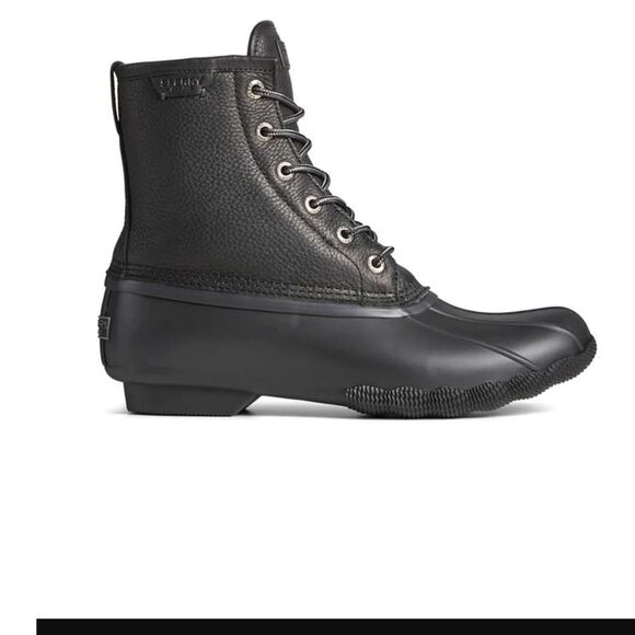 Sperry Size 11.5 M SALTWATER Black on Black Leather Duck Boots New Men's Shoes - Picture 2 of 10
